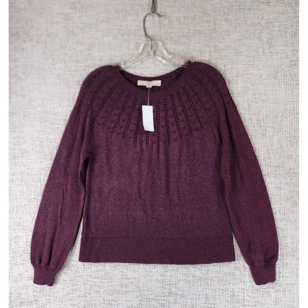 Ann Taylor LOFT Crochet Yoke Lightweight Sweater Womens M Burgundy NWT